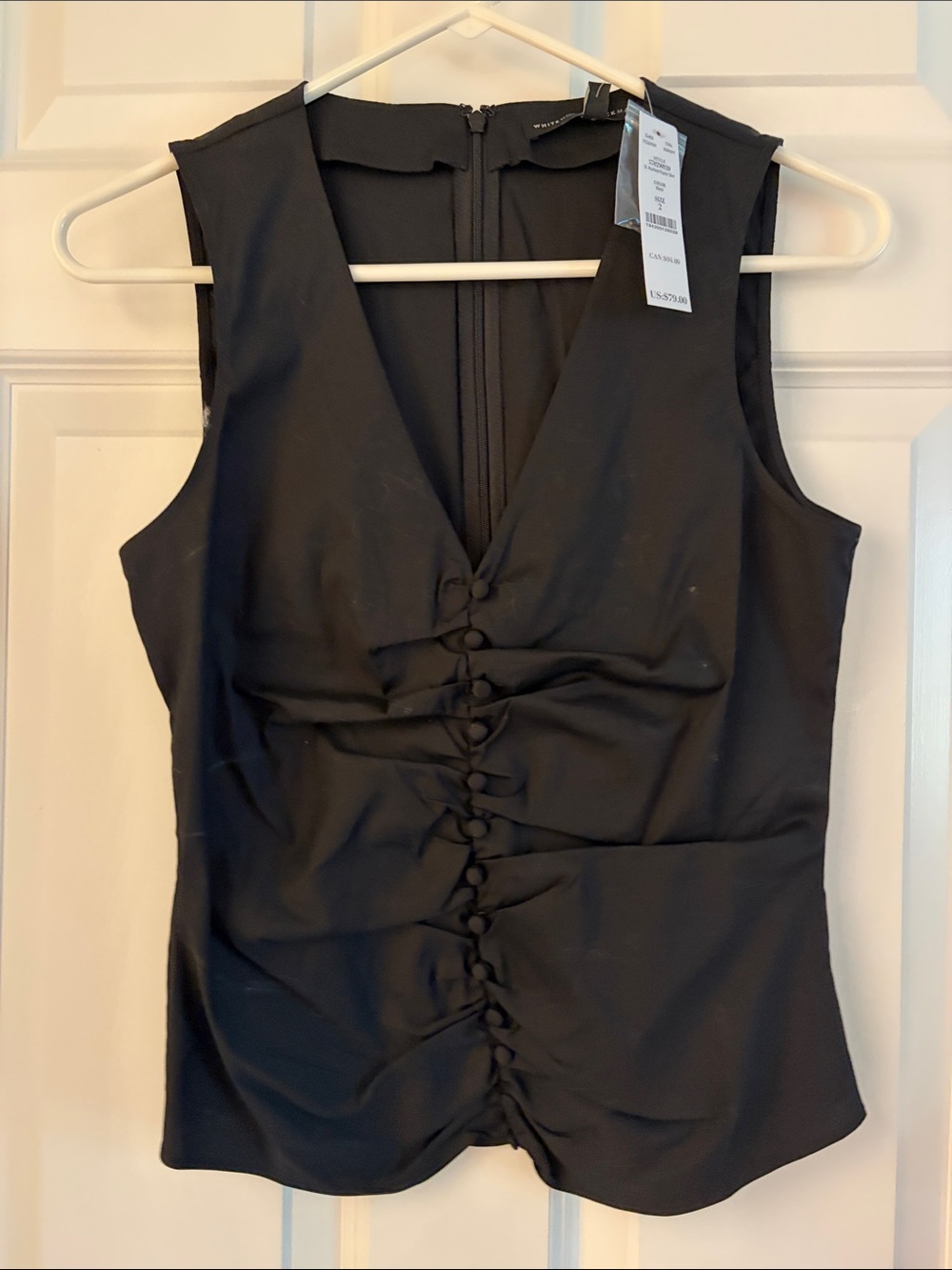 White House Black Market Black Sleeveless Button-Front V-Neck Camisole